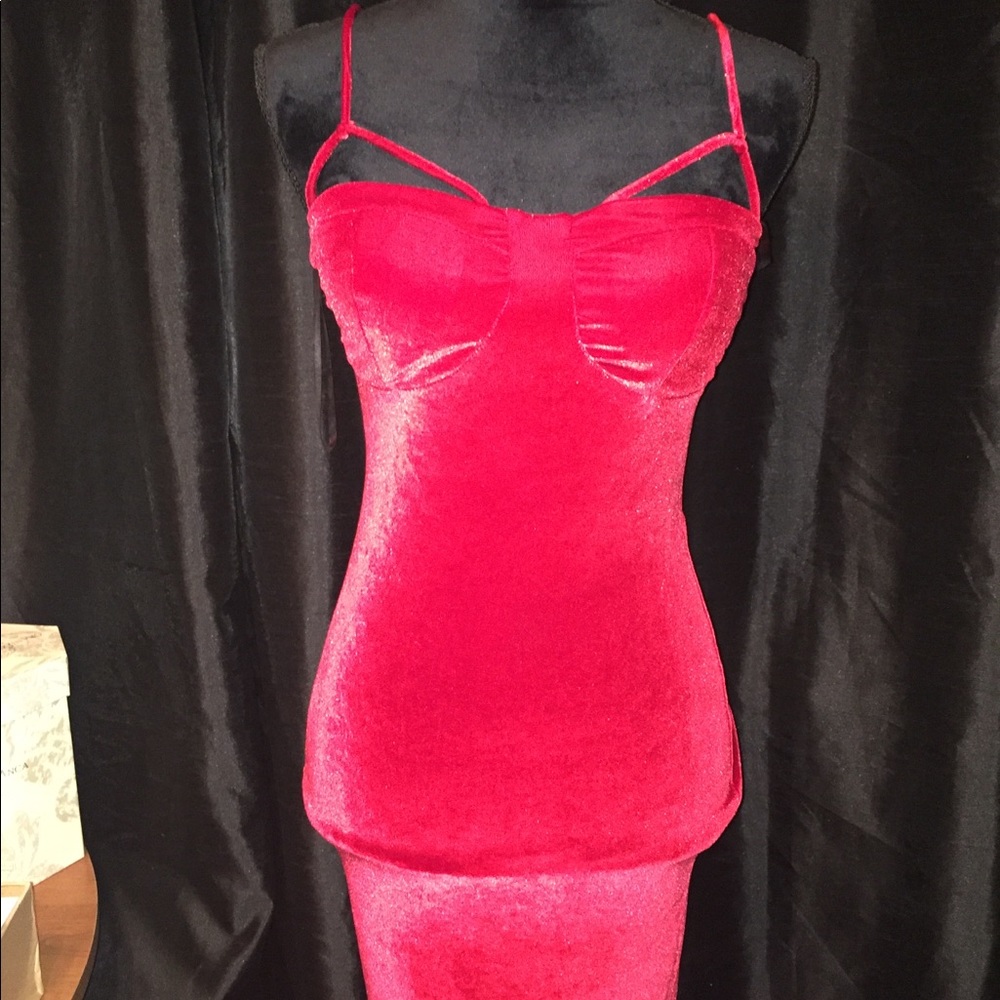 Fitted Red velvet caged dress
